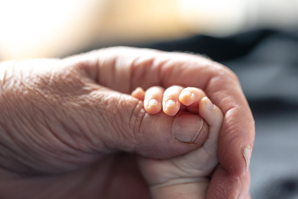 Alte Hand hält Baby-Hand